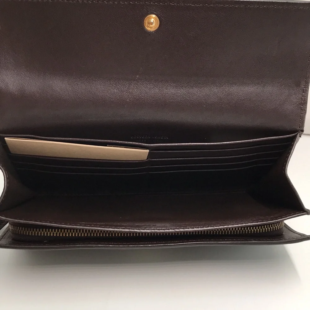 New Bottega Veneta Leather Wristlet Checkbook Wallet – Brown/Black